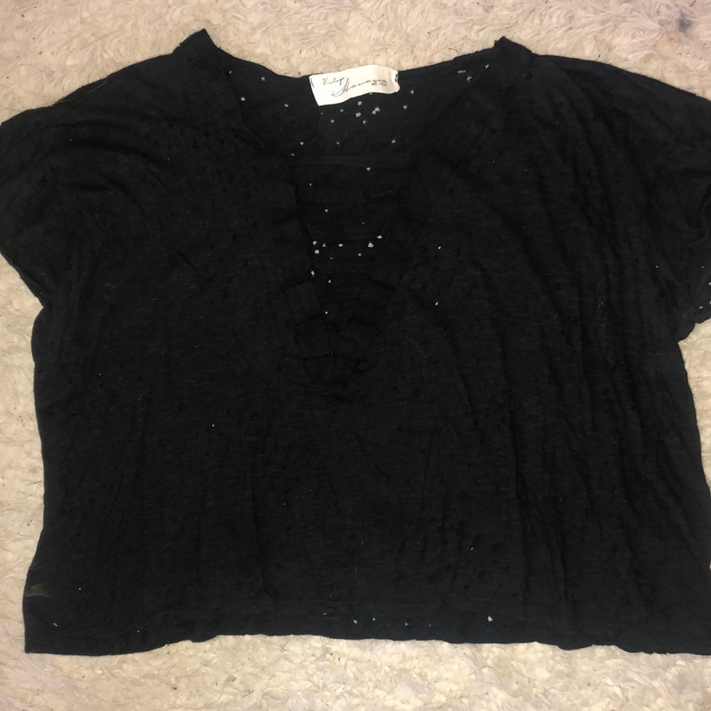 Black Vintage Havana Short Sleeve Tie up w/ Holes